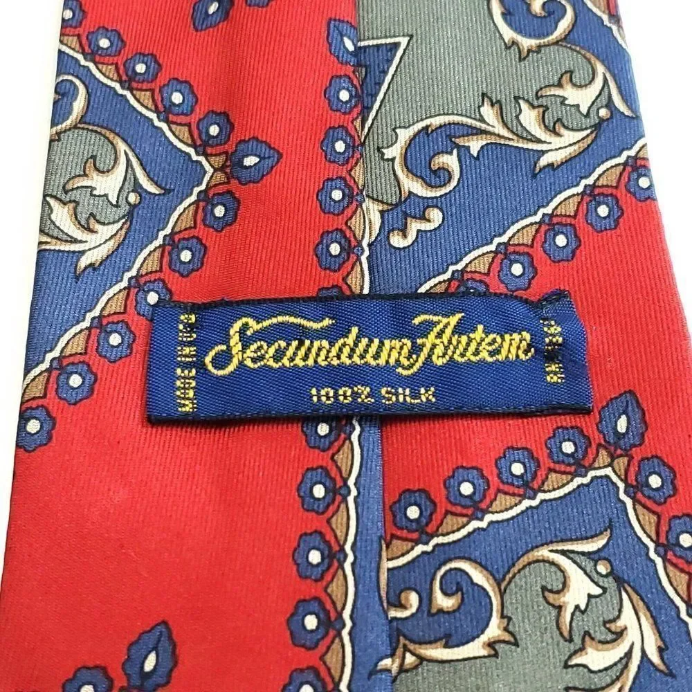Secundum Antem Red‎ Blue Baroque Abstract Print Wide Silk Tie